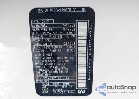 2020 Infiniti Qx50 Luxe Awd from USA, damaged, VIN 3PCAJ5M32LF112114